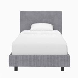 FWStyle Single Grey Linen Ribbed Upholstered Fabric Bed Frame - thumbnail 4
