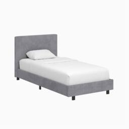 FWStyle Single Grey Linen Ribbed Upholstered Fabric Bed Frame - thumbnail 2