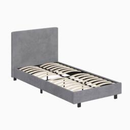 FWStyle Single Grey Linen Ribbed Upholstered Fabric Bed Frame - thumbnail 3