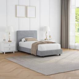 FWStyle Single Grey Linen Ribbed Upholstered Fabric Bed Frame - thumbnail 1