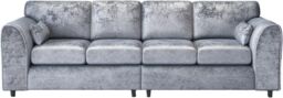 Furniture 786 Minimalist 4 Seater Full Back Crushed Velevt Sofa in Silver - thumbnail 2