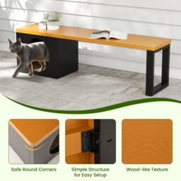 Gymax 150 CM Long Outdoor Metal Bench With Cat House 3-Person Seating in Brown - thumbnail 8