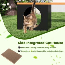 Gymax 150 CM Long Outdoor Metal Bench With Cat House 3-Person Seating in Brown - thumbnail 6