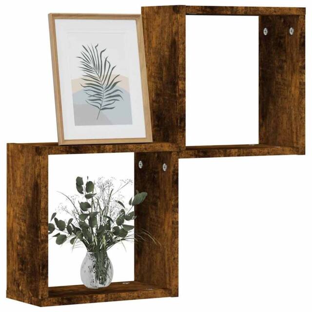 Berkfield Home Wall Cube Shelves 2 pcs Smoked Oak 30x15x30 cm in Brown - Size: 30 x 15 x 30 cm - image 1