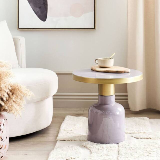 Wyld and Coco Violet Iron Side Table 45 cm - Lilac Oval Top with Brass Accents - image 1