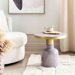 Wyld and Coco Violet Iron Side Table 45 cm - Lilac Oval Top with Brass Accents - thumbnail 1