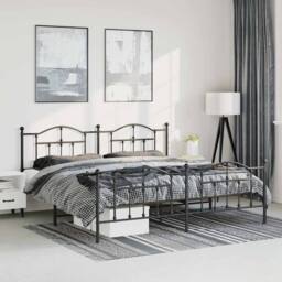 Berkfield Home Metal Bed Frame with Headboard & Footboard Black 183x213 cm - thumbnail 2