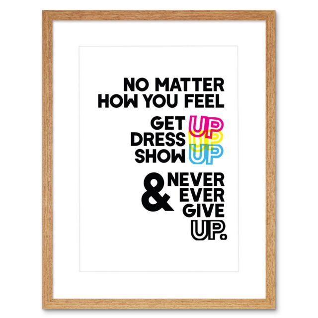 "Artery8 Wall Art Print Motivational Get Up Never Give Up CMYK Framed in Beige - Size: W7"" x H9""" - image 1