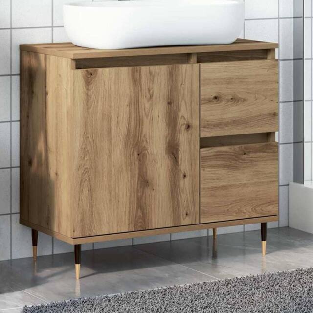 Berkfield Home Bathroom Cabinet Artisan Oak 65x33x60 cm Engineered Wood in Brown - Size: 65 x 33 x 60 cm - image 1