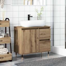 Berkfield Home Bathroom Cabinet Artisan Oak 65x33x60 cm Engineered Wood in Brown - Size: 65 x 33 x 60 cm - thumbnail 3