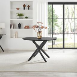 FurnitureboxUK Novara Black Top Dining Table & 6 Halley Fabric Chairs in Cream - thumbnail 3