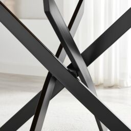 FurnitureboxUK Novara Black Top Dining Table & 6 Halley Fabric Chairs in Cream - thumbnail 5