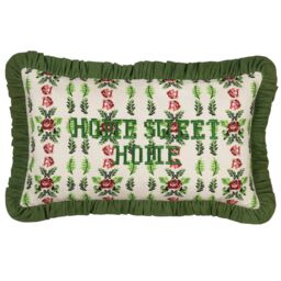 Furn Feeoni Home Sweet Home Floral Cotton Cushion in Green - Size: 30 cm x 50 cm