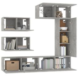 Berkfield Home 6 Piece TV Cabinet Set Concrete Grey Engineered Wood - thumbnail 4