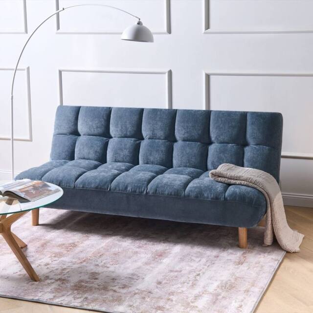 Wyld and Coco Opaline 2-Seater Sofa Bed Blue Fabric with Adjustable Backrest - image 1