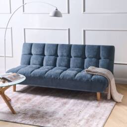 Wyld and Coco Opaline 2-Seater Sofa Bed Blue Fabric with Adjustable Backrest