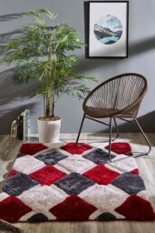 Origin '3D GEO Shaggy' Rug in Red - Size: 160 cm x 230 cm