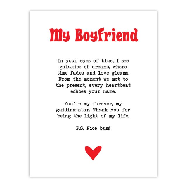 "Artery8 Love Poem Blue Eyes Boyfriend Romantic Poetry Fun Wall Art Print in White - Size: W18"" x H24""" - image 1