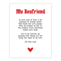 "Artery8 Love Poem Blue Eyes Boyfriend Romantic Poetry Fun Wall Art Print in White - Size: W18"" x H24""" - thumbnail 1