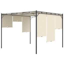 Berkfield Home Garden Gazebo with Side Curtain 3x3x2.25m Cream in Beige - thumbnail 6