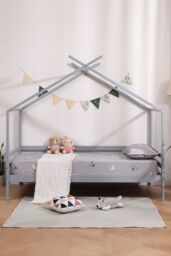 SlumberWorx Teddy Kids Childrens Wooden House Treehouse Single Bed Frame in Grey - thumbnail 2