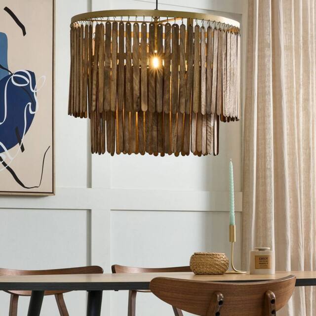 Wyld and Coco Mango Wood Pendant Light - Dark Brown Boho Industrial - image 1