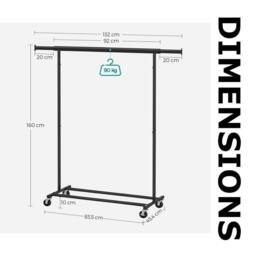 Pirlo Plush Heavy Duty Extendable Metal Clothes Rail With Wheels Black - thumbnail 6