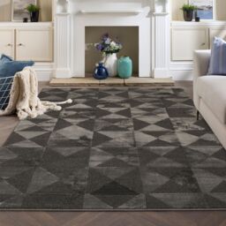 Desire Rugs Hamilton Modern Metallic Sheen Area Rug - Mosaic Geometric Triangle Design in Dark Grey - Size: 200 cm x 290 cm - thumbnail 5