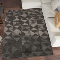 Desire Rugs Hamilton Modern Metallic Sheen Area Rug - Mosaic Geometric Triangle Design in Dark Grey - Size: 200 cm x 290 cm
