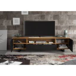 Mex Furniture LTD TV Unit Blackridge 200cm - Dark Oak with Black Fluted Doors & Drawer in Dark Brown - thumbnail 5