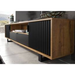 Mex Furniture LTD TV Unit Blackridge 200cm - Dark Oak with Black Fluted Doors & Drawer in Dark Brown - thumbnail 3