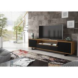 Mex Furniture LTD TV Unit Blackridge 200cm - Dark Oak with Black Fluted Doors & Drawer in Dark Brown - thumbnail 2