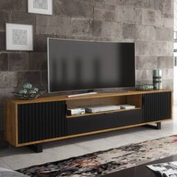 Mex Furniture LTD TV Unit Blackridge 200cm - Dark Oak with Black Fluted Doors & Drawer in Dark Brown - thumbnail 7