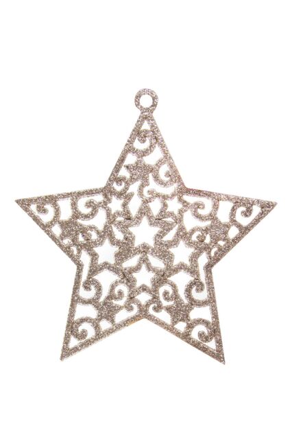 VFM e-Store Christmas Tree Decoration Hanging Glitter Stars 6 Champagne in Ivory - image 1