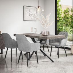 More4Homes Donni Dining Table & Chairs - Concrete Effect Table Top w Black Legs + Anika Velvet Dining Chair Set Of 6 in Grey - thumbnail 1