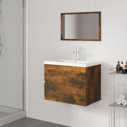 Berkfield Home Bathroom Furniture Set Smoked Oak Engineered Wood in Brown - thumbnail 1