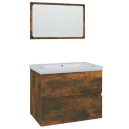 Berkfield Home Bathroom Furniture Set Smoked Oak Engineered Wood in Brown - thumbnail 2