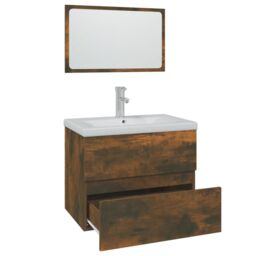 Berkfield Home Bathroom Furniture Set Smoked Oak Engineered Wood in Brown - thumbnail 3