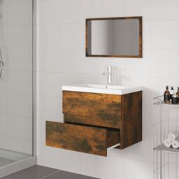 Berkfield Home Bathroom Furniture Set Smoked Oak Engineered Wood in Brown - thumbnail 4