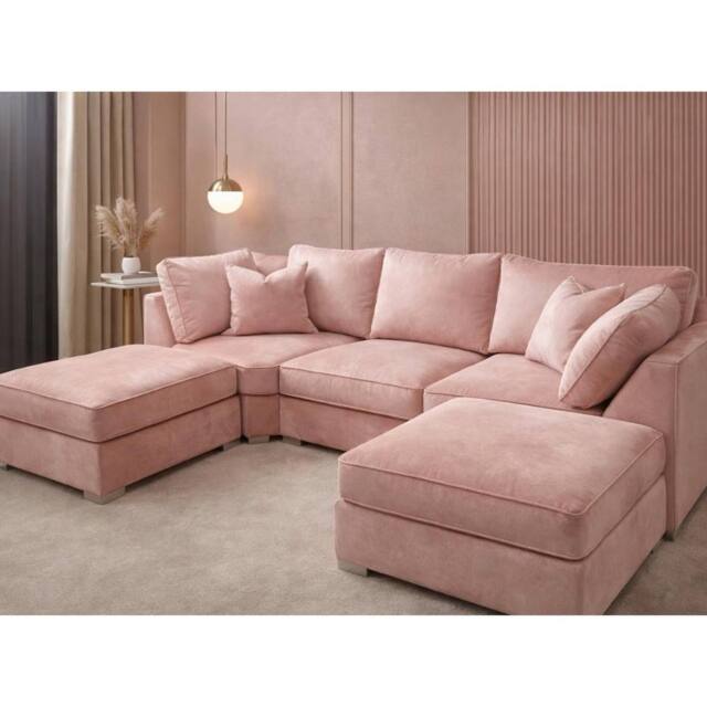 Home & Love Bishop U Shape Cinema Sofa Fixedback Corner Sofa - Plush Pink - image 1