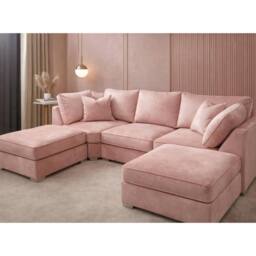 Home & Love Bishop U Shape Cinema Sofa Fixedback Corner Sofa - Plush Pink