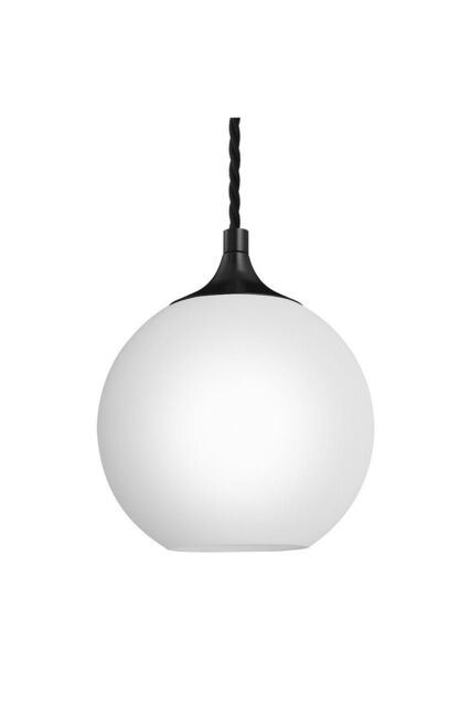 Industville Chelsea Opal Glass Globe Pendant Light, 9 Inch, White, Black Holder in White
