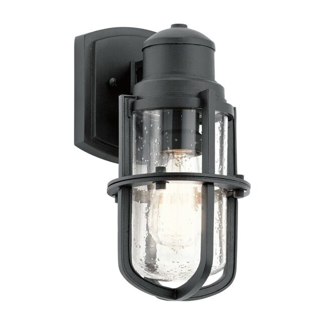Loops Outdoor IP44 1 Bulb Wall Light Lantern Textured Black LED E27 40W d01821