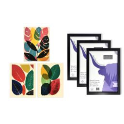 Artery8 A4 Wall Art & Frame Set of 3 Abstract Colourful Boho Leaves Graphic - thumbnail 5
