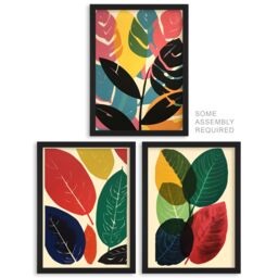Artery8 A4 Wall Art & Frame Set of 3 Abstract Colourful Boho Leaves Graphic - thumbnail 1