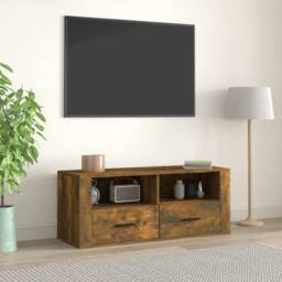 Berkfield Home TV Cabinet Smoked Oak 100x35x40 cm Engineered Wood in Brown - Size: 100 x 35 x 40 cm - thumbnail 2