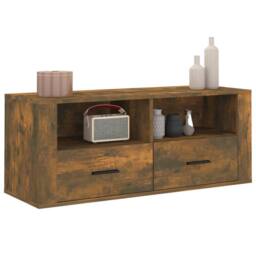 Berkfield Home TV Cabinet Smoked Oak 100x35x40 cm Engineered Wood in Brown - Size: 100 x 35 x 40 cm - thumbnail 4