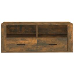 Berkfield Home TV Cabinet Smoked Oak 100x35x40 cm Engineered Wood in Brown - Size: 100 x 35 x 40 cm - thumbnail 6