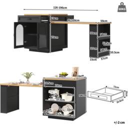 Rolipo Modern Extendable Kitchen Island with LED Lighting & Storage in Black - thumbnail 8