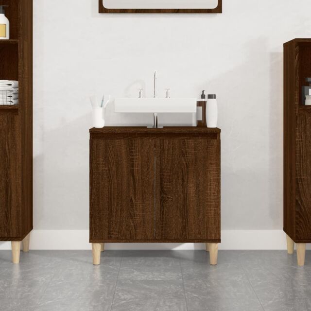 Berkfield Home Sink Cabinet Brown Oak 58x33x60 cm Engineered Wood - Size: 58 x 33 x 60 cm